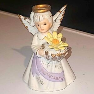 Vintage November Angel Figurine, Lefton China, Hand Painted, 1988